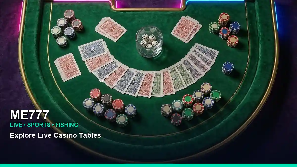 ME777 high-energy live casino table games in a studio behind scenes layout for Philippine players